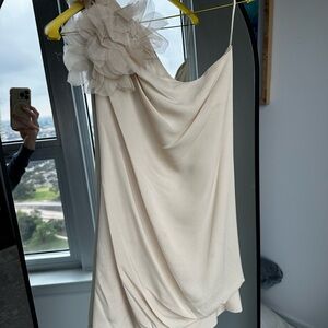 Elegant Valentino Beige One Shoulder Dress with Floral Accent
